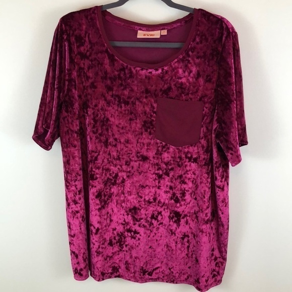 ODDY Tops - Evri Maroon Crushed Velvet Top Size 1X